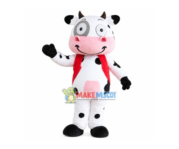 Cow In The Red Vest Mascot Costume Cow In The Red Vest Mascot Costume