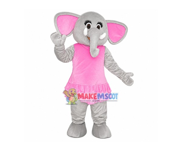 Girl Elephant In Pleated Skirt Mascot Costume Girl Elephant In Pleated Skirt Mascot Costume