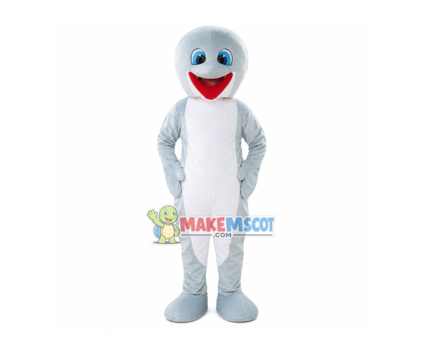 Pleased Gray Dolphin Cartoon Mascot Costume Pleased Gray Dolphin Cartoon Mascot Costume