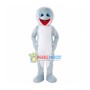 Pleased Gray Dolphin Cartoon Mascot Costume