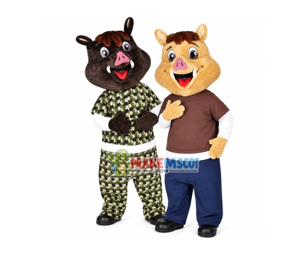 Joyous Boar Brothers Mascot Costume Joyous Boar Brothers Mascot Costume