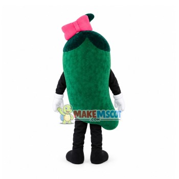 Green Eggplant With Bow Mascot Cartoon Costume Green Eggplant With Bow Mascot Cartoon Costume