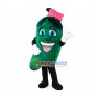 Green Eggplant With Bow Mascot Cartoon Costume