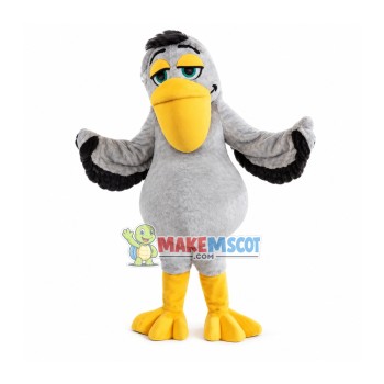 Gray Plush Pelican Mascot Costume