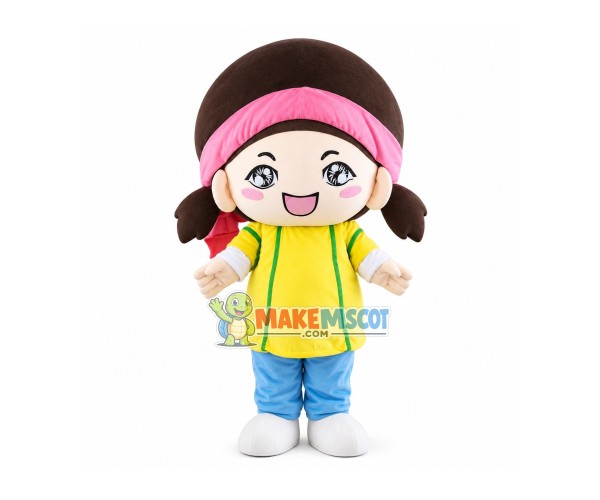 Pink Turban Big Head Girl Mascot Costume Pink Turban Big Head Girl Mascot Costume