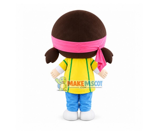 Pink Turban Big Head Girl Mascot Costume Pink Turban Big Head Girl Mascot Costume