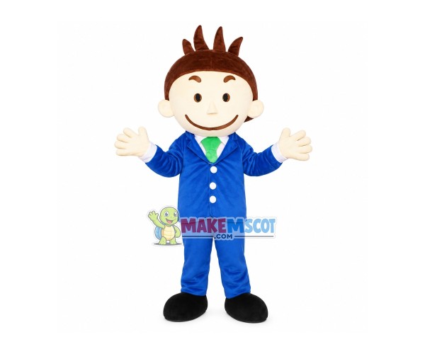 Salesman In The Blue Suit Mascot Costume
