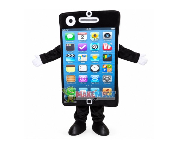 Black Apple Phone Mascot Costume Black Apple Phone Mascot Costume