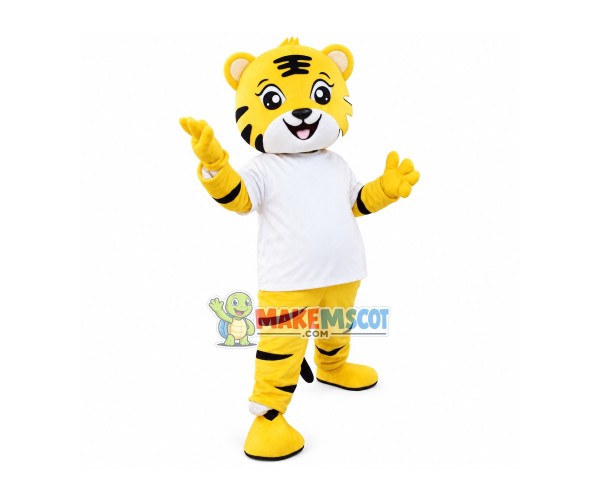 Little Tiger In White Top Mascot Costume Little Tiger In White Top Mascot Costume