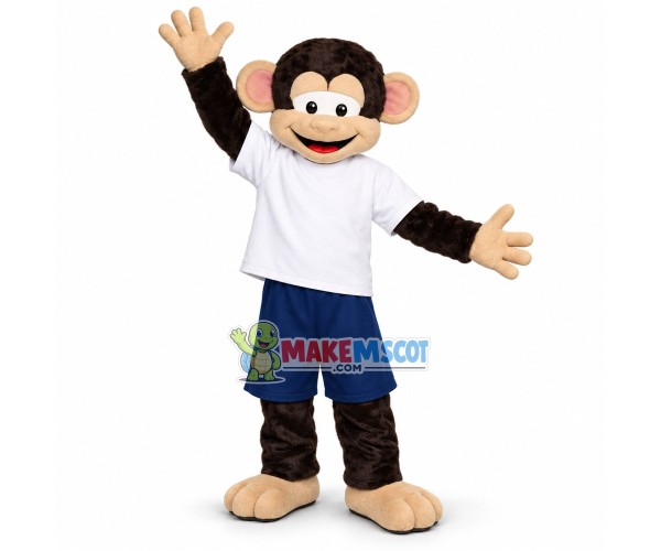 Glad Monkey In The White Shirt Mascot Costume Glad Monkey In The White Shirt Mascot Costume