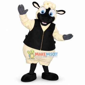 Mild Sheep Wearing Vest Coat Mascot Costume