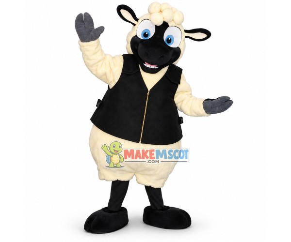 Mild Sheep Wearing Vest Coat Mascot Costume Mild Sheep Wearing Vest Coat Mascot Costume