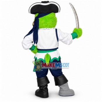 Green Grackle Pirate Holding Weapon Mascot Costume