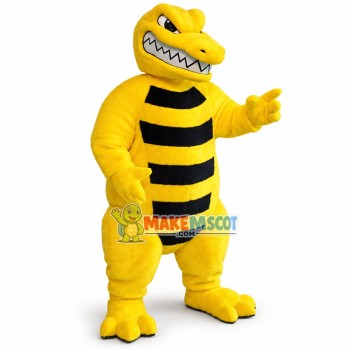 Fierce Yellow Striped Dinosaur Mascot Costume