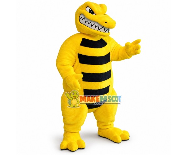 Fierce Yellow Striped Dinosaur Mascot Costume Fierce Yellow Striped Dinosaur Mascot Costume