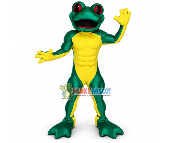 Muscle Frog With Red Eyes Mascot Costume Muscle Frog With Red Eyes Mascot Costume