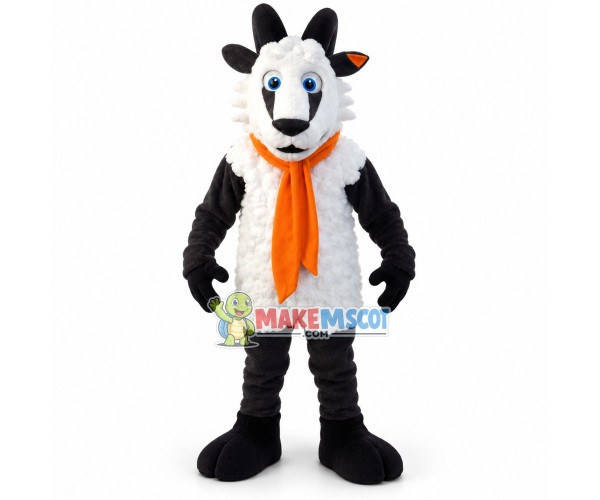 Soft Goat With Orange Scarf Mascot Costume Soft Goat With Orange Scarf Mascot Costume