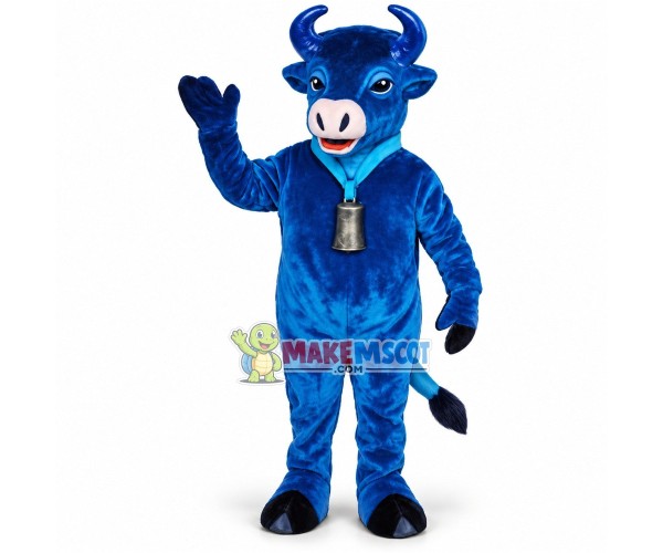 Blue Bull With Bell Mascot Costume Blue Bull With Bell Mascot Costume