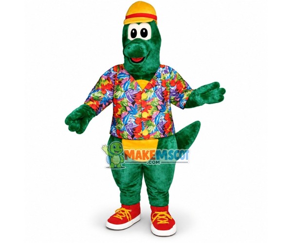 Green Dragon In The Printed Shirt Mascot Costume