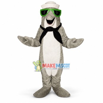 Crew Dolphin With Sunglasses Mascot Costume Crew Dolphin With Sunglasses Mascot Costume