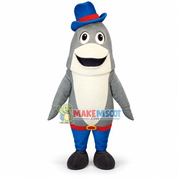 Amiable Dolphin With Blue Hat Mascot Costume Amiable Dolphin With Blue Hat Mascot Costume