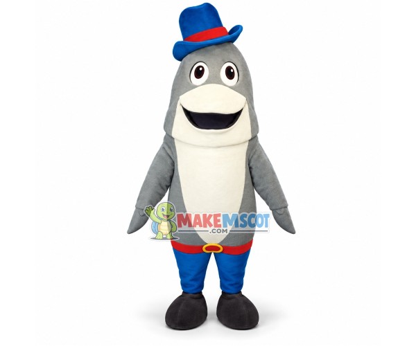 Amiable Dolphin With Blue Hat Mascot Costume Amiable Dolphin With Blue Hat Mascot Costume