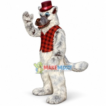 Long Wool Gray Wolf In The Checked Vest Mascot Costume Long Wool Gray Wolf In The Checked Vest Mascot Costume