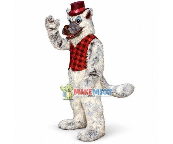 Long Wool Gray Wolf In The Checked Vest Mascot Costume Long Wool Gray Wolf In The Checked Vest Mascot Costume