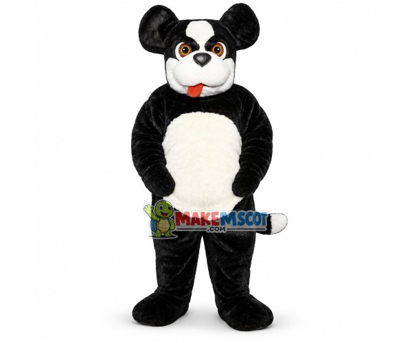 Black & White Dog Sticking Out Tongue Mascot Costume Black & White Dog Sticking Out Tongue Mascot Costume