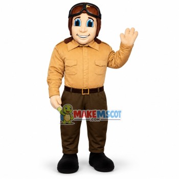 Seasoned Pilot Wearing Jacket Mascot Costume