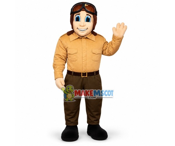 Seasoned Pilot Wearing Jacket Mascot Costume Seasoned Pilot Wearing Jacket Mascot Costume
