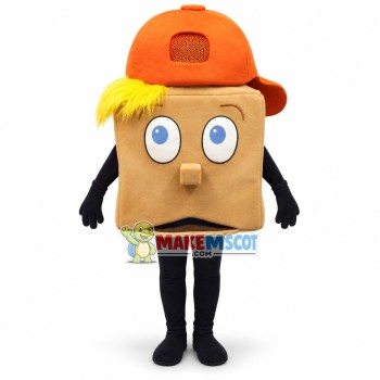 Square Model With Orange Cap Mascot Costume Square Model With Orange Cap Mascot Costume