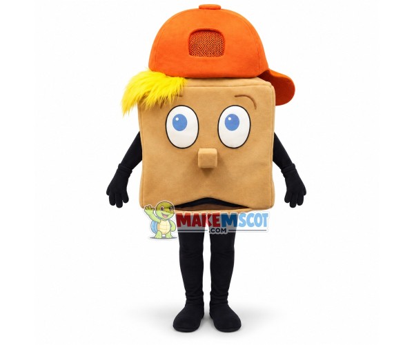 Square Model With Orange Cap Mascot Costume Square Model With Orange Cap Mascot Costume