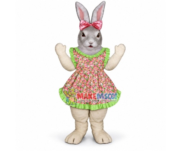 Pretty Bunny With Flower Dress Mascot Costume