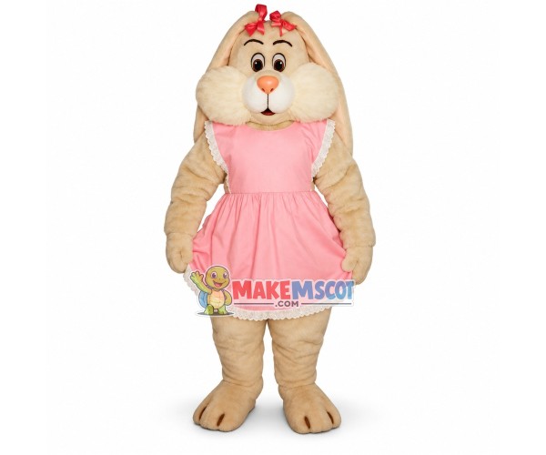 Cute Bunny In Pink Maid Dress Mascot Costume Cute Bunny In Pink Maid Dress Mascot Costume