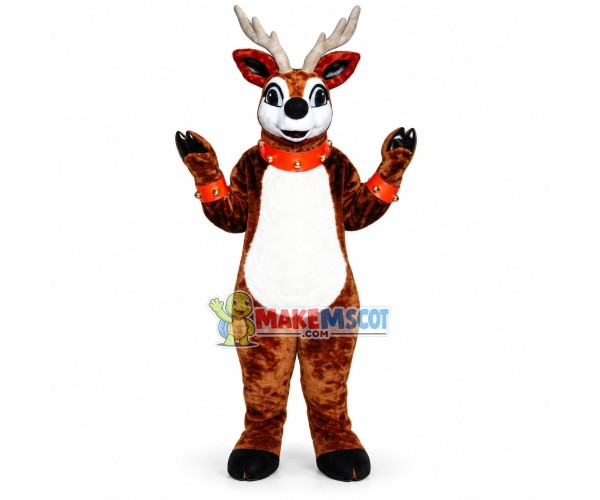 Christmas Elk With Bell Collar Mascot Costume