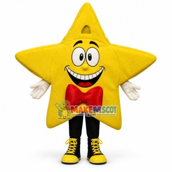 Funny Cartoon Five-pointed Star With Red Bow Mascot Costume Funny Cartoon Five-pointed Star With Red Bow Mascot Costume
