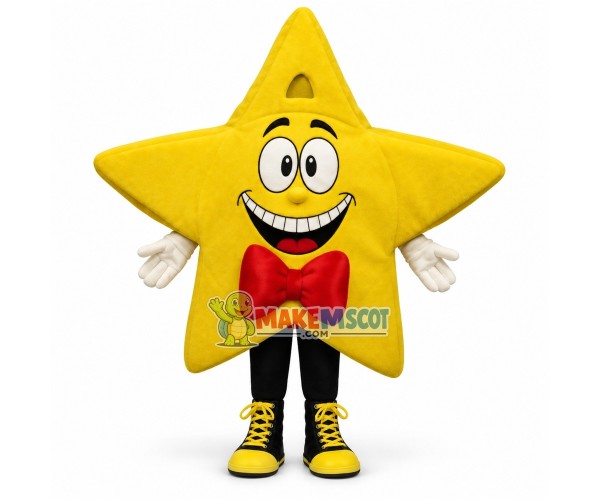 Funny Cartoon Five-pointed Star With Red Bow Mascot Costume Funny Cartoon Five-pointed Star With Red Bow Mascot Costume