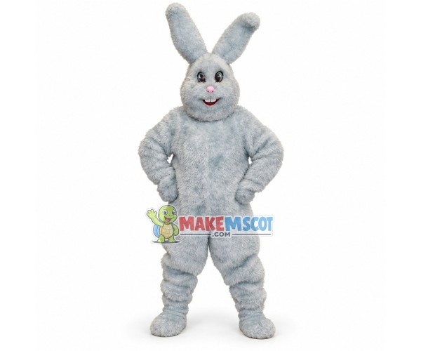 Confident Gray Plush Bunny Mascot Costume Confident Gray Plush Bunny Mascot Costume