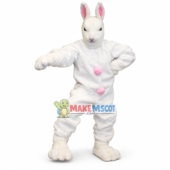 Serious White Learning Rabbit Mascot Costume