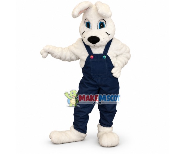 Pleased Rabbit In the Printed Overalls Mascot Costume Pleased Rabbit In the Printed Overalls Mascot Costume