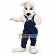 Pleased Rabbit In the Printed Overalls Mascot Costume Pleased Rabbit In the Printed Overalls Mascot Costume