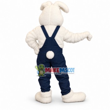 Pleased Rabbit In the Printed Overalls Mascot Costume Pleased Rabbit In the Printed Overalls Mascot Costume