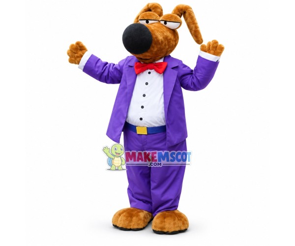 Kind Dog Wearing Purple Suit Mascot Costume