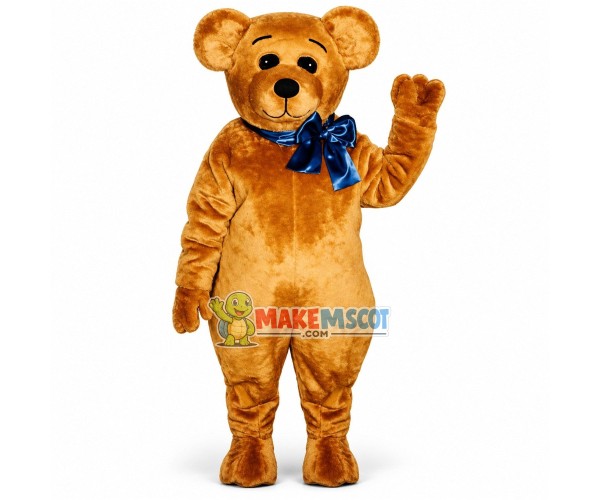 Teddy Bear Tied With Blue Ribbon Mascot Costume Teddy Bear Tied With Blue Ribbon Mascot Costume