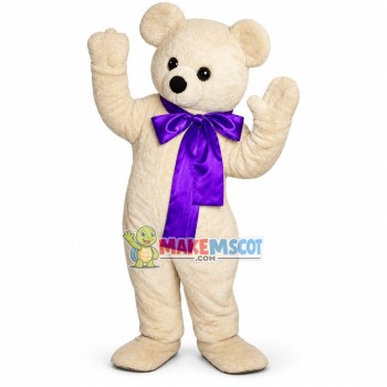 Likable White Teddy Bear Mascot Costume