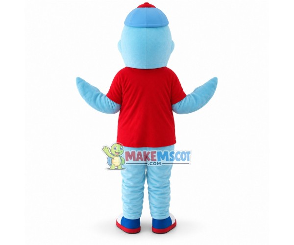 Sky Blue Dolphin In The Shirt Mascot Costume Sky Blue Dolphin In The Shirt Mascot Costume