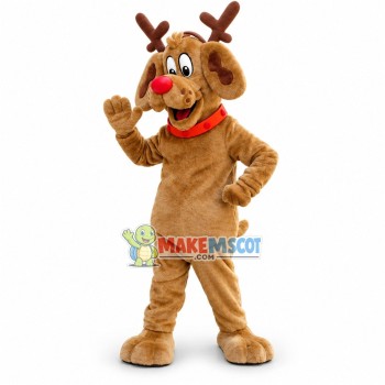 Christmas Dog Wearing Elk Headband Mascot Costume Christmas Dog Wearing Elk Headband Mascot Costume