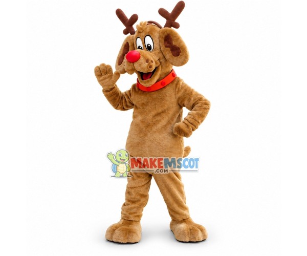 Christmas Dog Wearing Elk Headband Mascot Costume Christmas Dog Wearing Elk Headband Mascot Costume