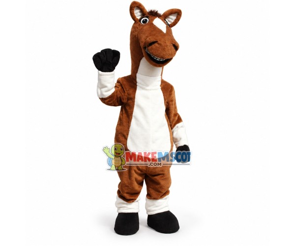 Docile Brown & White Foal Mascot Costume Docile Brown & White Foal Mascot Costume